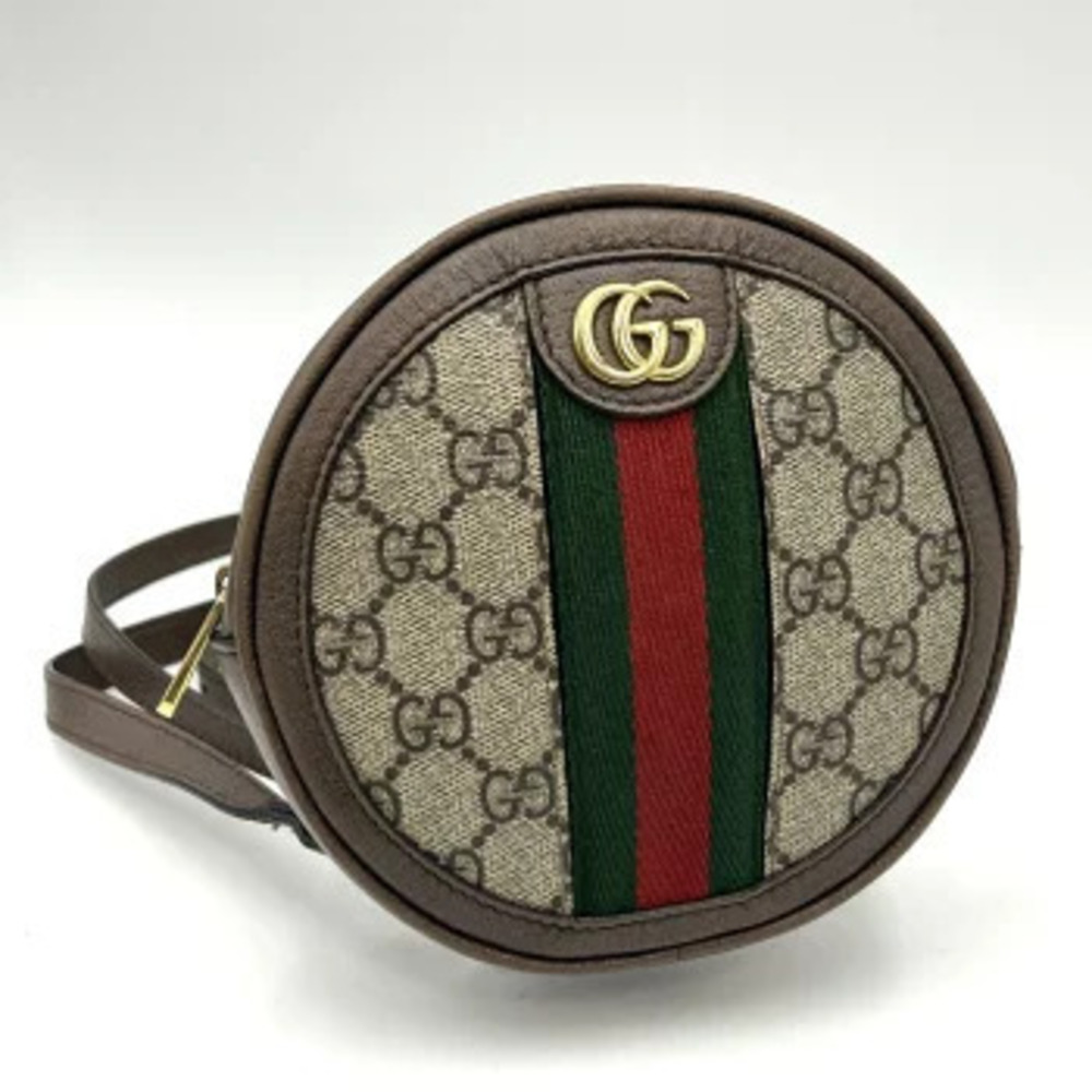 Gucci Ophidia Round Backpack Rucksack GG Supreme Leather Beige Brown